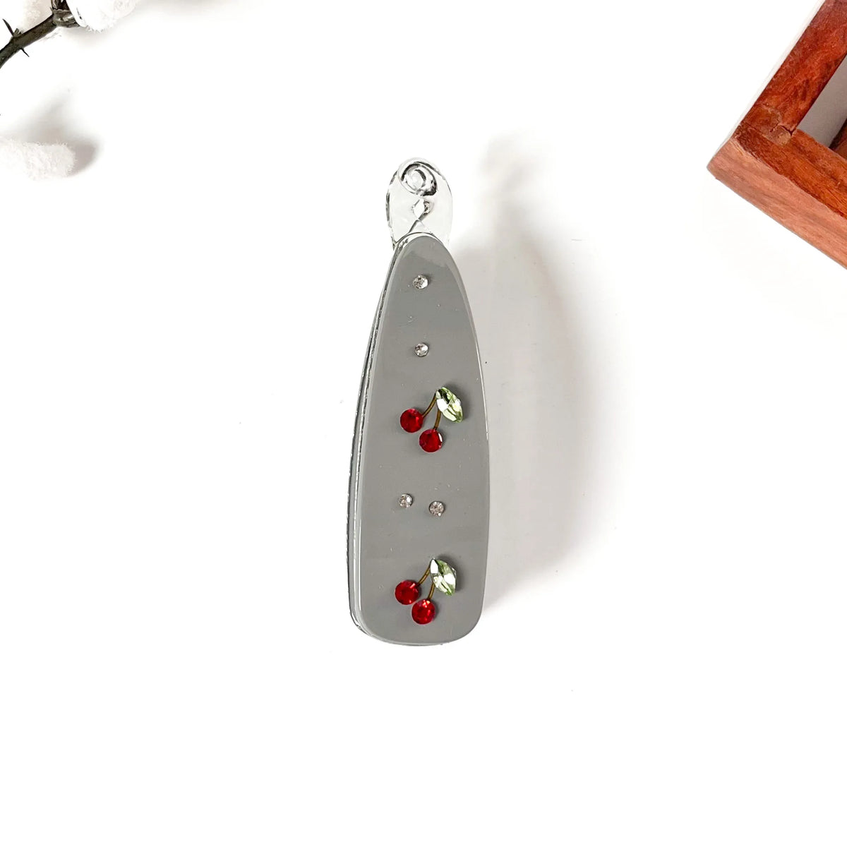 Charcoal Grey red rose embellished lock banana clip with clear crystal rhinestones, 10cm large