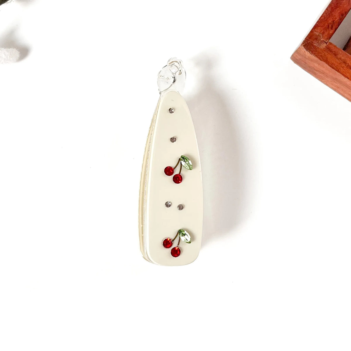 Cream red rose embellished lock banana clip with crystal rhinestones, 10cm large floral hair clip