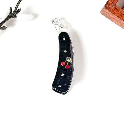 Black red rose embellished lock banana clip with crystal rhinestone embellishment, 8cm medium