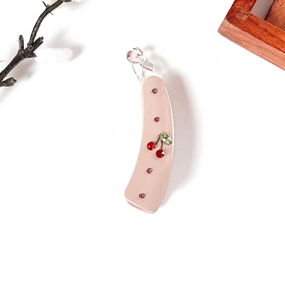 Blush pink red rose embellished lock banana clip with pink crystal rhinestones, 8cm floral clip