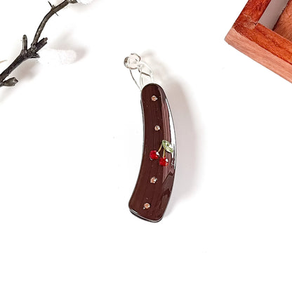 Burgundy red rose embellished banana clip with gold rhinestone detail, 8cm decorative clip
