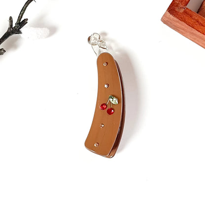 Caramel red rose embellished banana clip with gold rhinestone scatter, 8cm floral clip