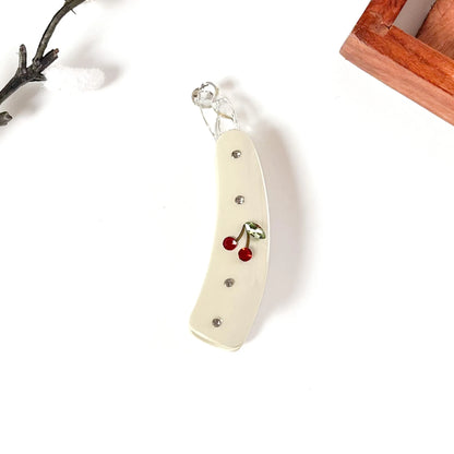 Cream red rose embellished lock banana clip with crystal rhinestones, 8cm large floral hair clip