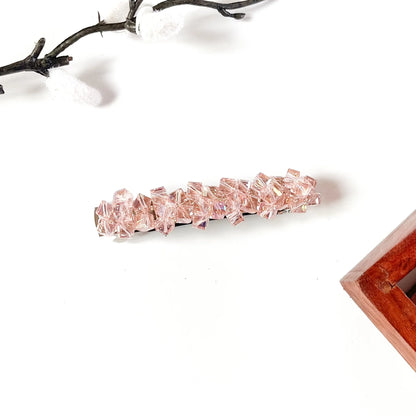Blush pink crystal hair barrette with faceted cube crystals for parties