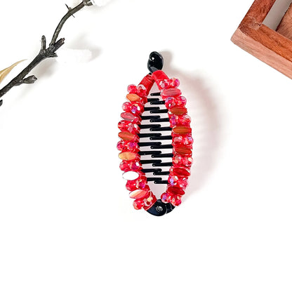 Ruby red crystal fishtail banana hair clip for festive wear