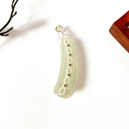 Sage green scalloped gem lock banana clip with rhinestone detail and lock hinge, medium 5cm for medium hair