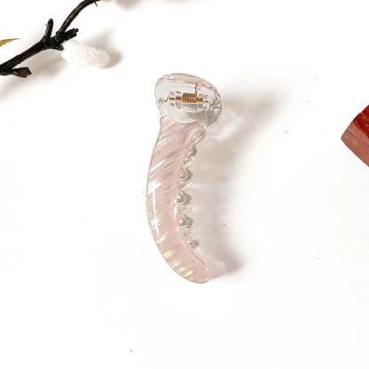 Blush pink transparent banana clip with glitter swirl, 8 cm cute banana clip for medium hair