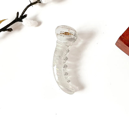 Crystal clear transparent banana clip with glitter swirl, 8 cm fancy banana hair clip