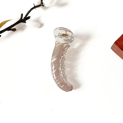 Mocha brown clear banana clip with iridescent swirl, 8 cm stylish banana hair clip for women