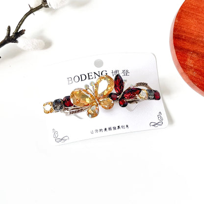 Harvest multicolour butterfly hair clip with champagne and burgundy crystals, a sparkly barrette for weddings