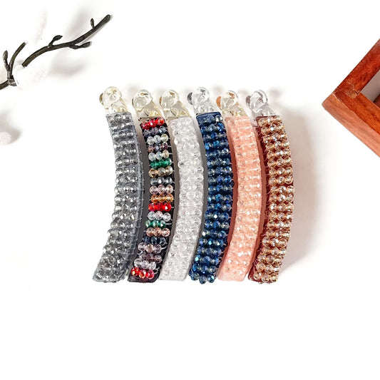Silver grey stone lock banana clip, big banana clip for thick hair