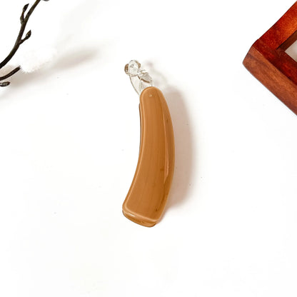 Biege smooth gloss banana clip with crystalline finial, 8cm medium gloss clip