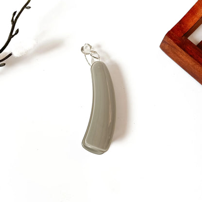 Grey smooth gloss lock banana clip with crystalline finial, 8cm medium gloss clip