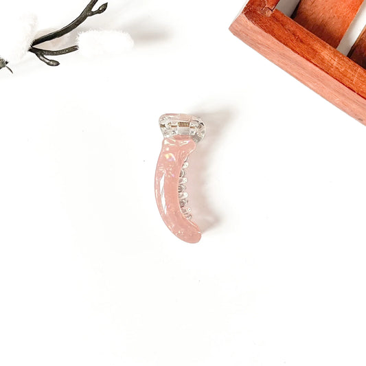 Coral pink pastel mini banana hair clip for women, 5cm