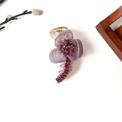 Starburst Bloom Banana Clip in lilac purple, 8cm organza flower banana clip with amethyst crystals