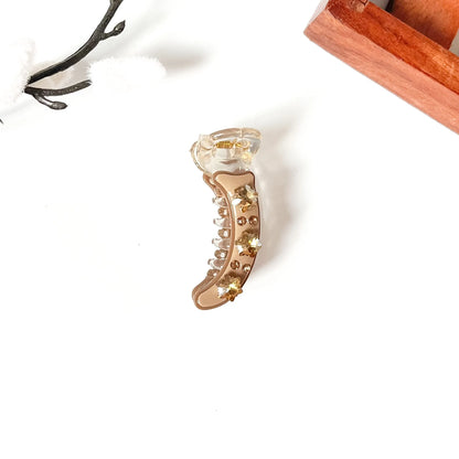 Latte beige small banana clip with champagne star stones, 5cm