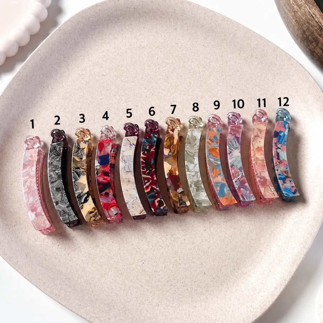 Straight mosaic lock banana clip in 12 shades pink grey gold red amber sage and more