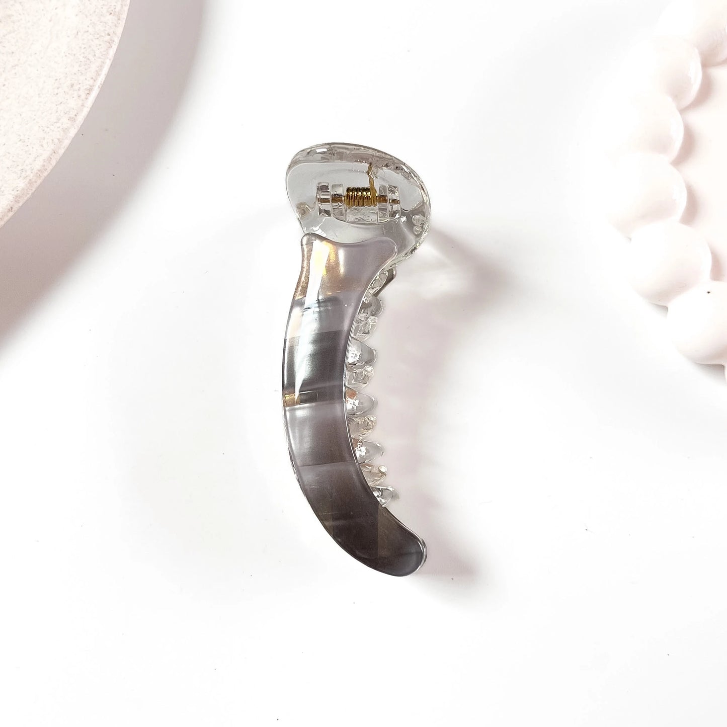 Ice grey striped iridescent banana clip