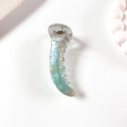 Mint green striped iridescent banana clip