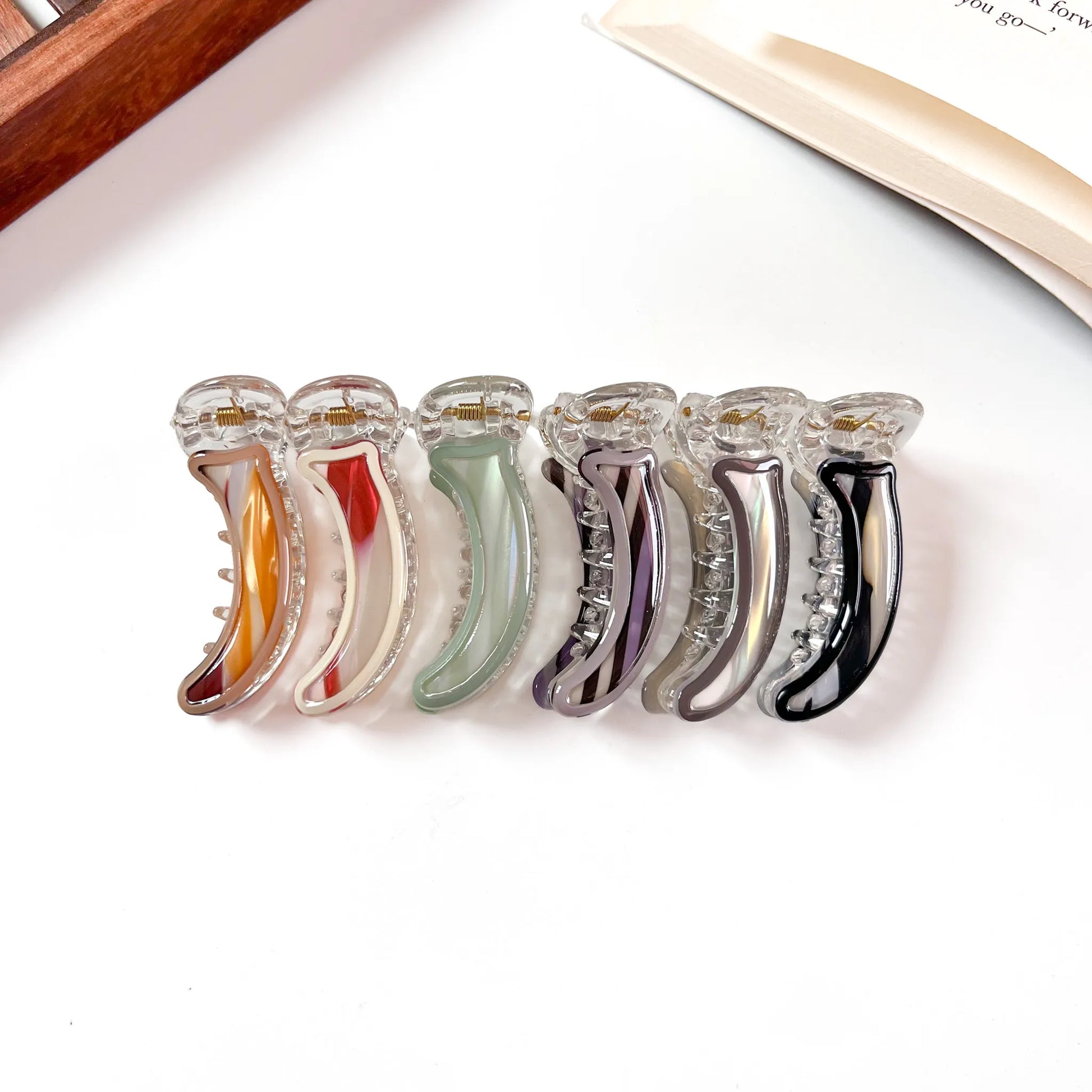Striped Resin Banana Clip in six colours, 5cm mini banana clip