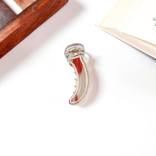 Cream Striped Resin Banana Clip, 5cm mini banana clip