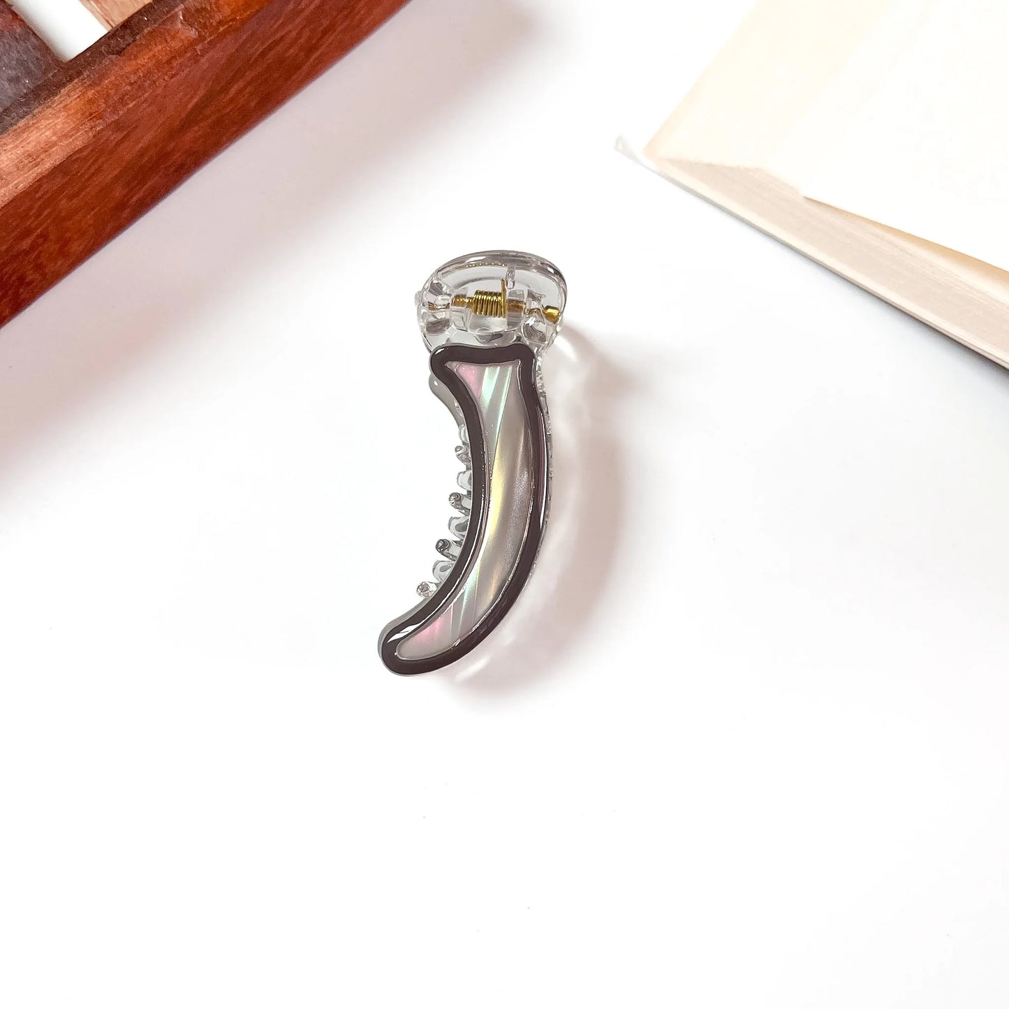 Grey Striped Resin Banana Clip, 5cm mini banana clip