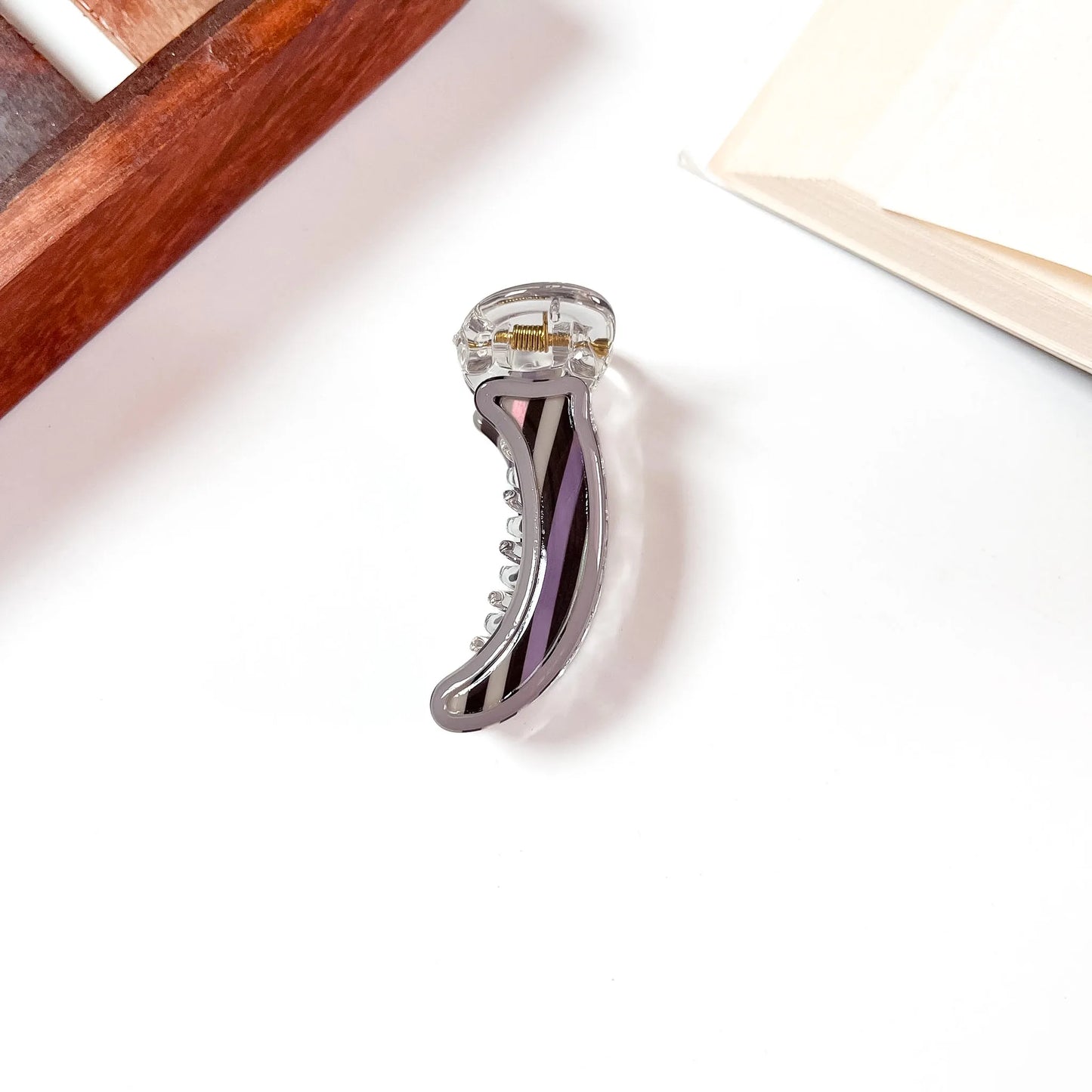 Purple Striped Resin Banana Clip, 5cm mini banana clip