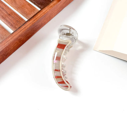 Cherry red striped resin banana clip for hair
