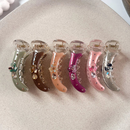 Teardrop crystal banana clip fancy embellished banana clip in 6 colors sage chocolate peach magenta blush silver