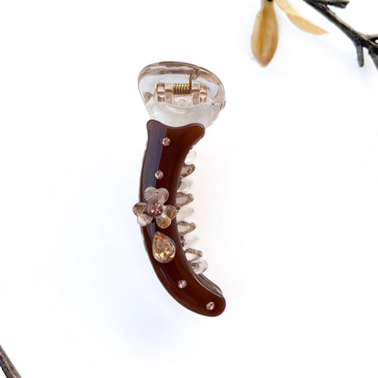 Teardrop crystal banana clip fancy embellished banana clip in brown chocolate