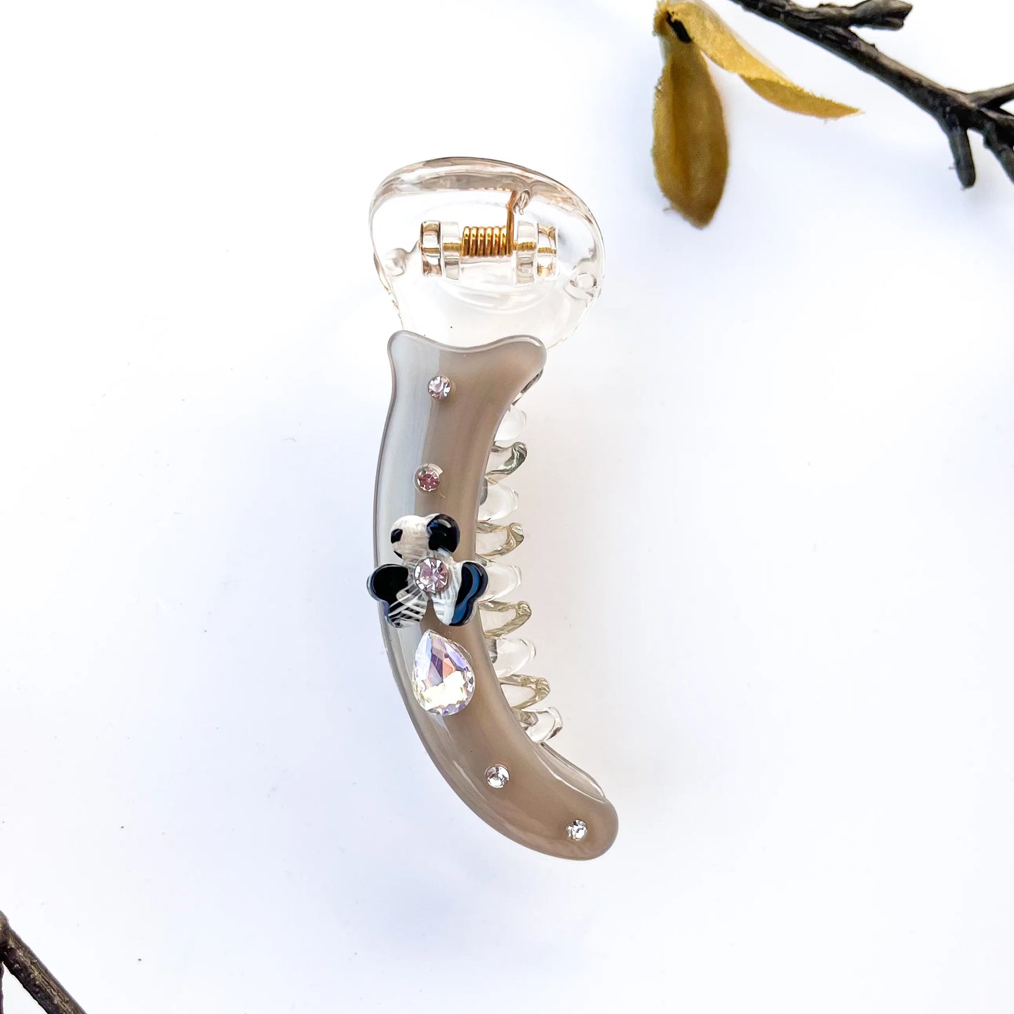 Teardrop crystal banana clip fancy embellished banana clip in grey