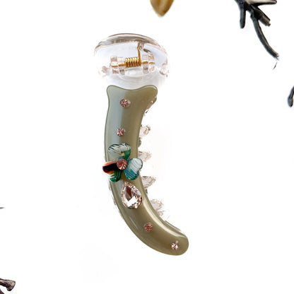 Teardrop crystal banana clip fancy embellished banana clip in sage green