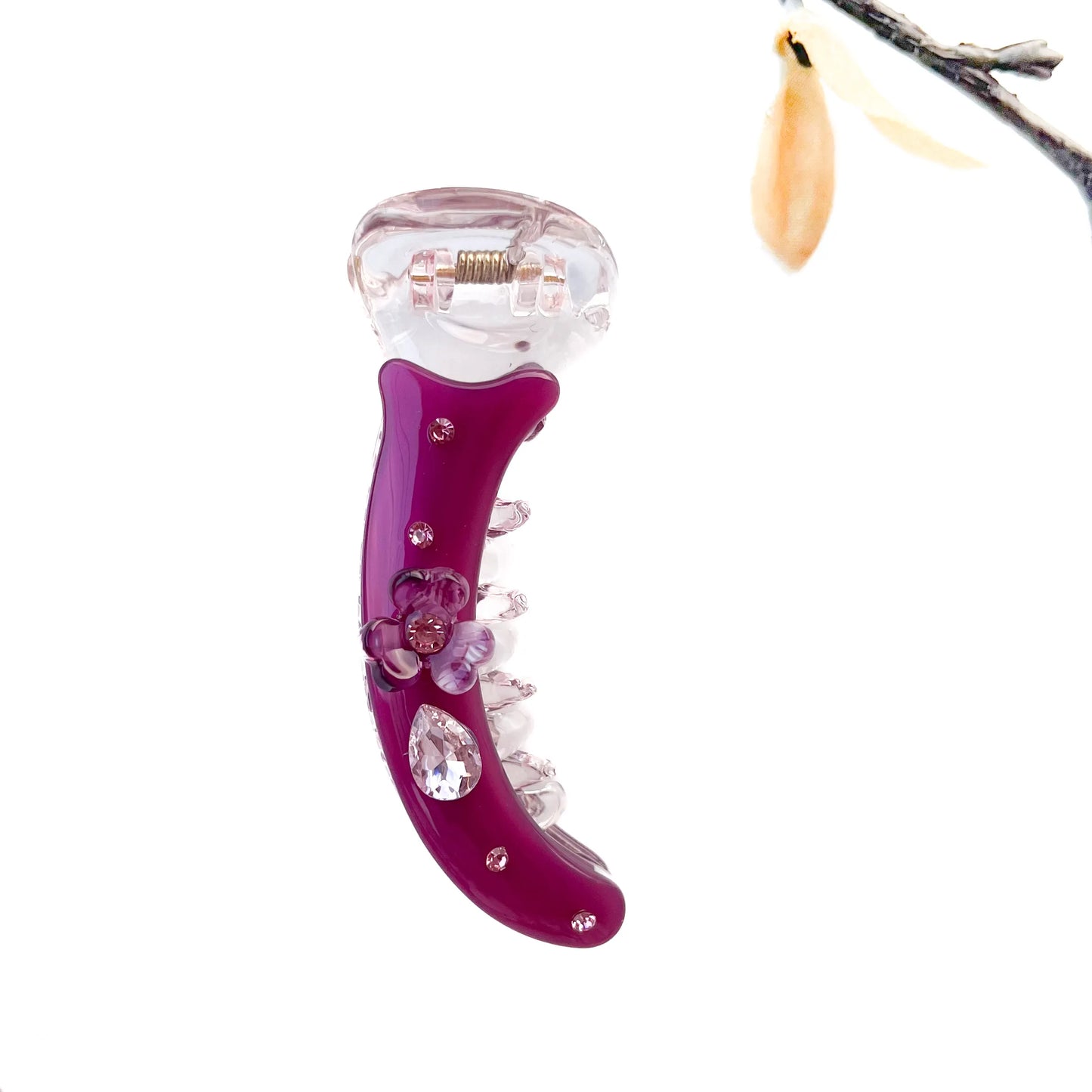 Teardrop crystal banana clip fancy embellished banana clip in magenta wine