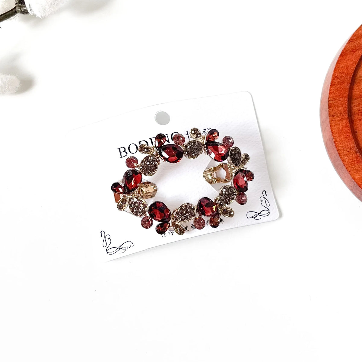 Merlot burgundy butterfly rhinestone barrette, a sparkly center clip for buns and updos