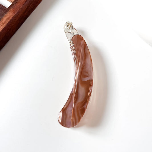 Pink Brown marble acrylic lock banana clip with locking pin closure