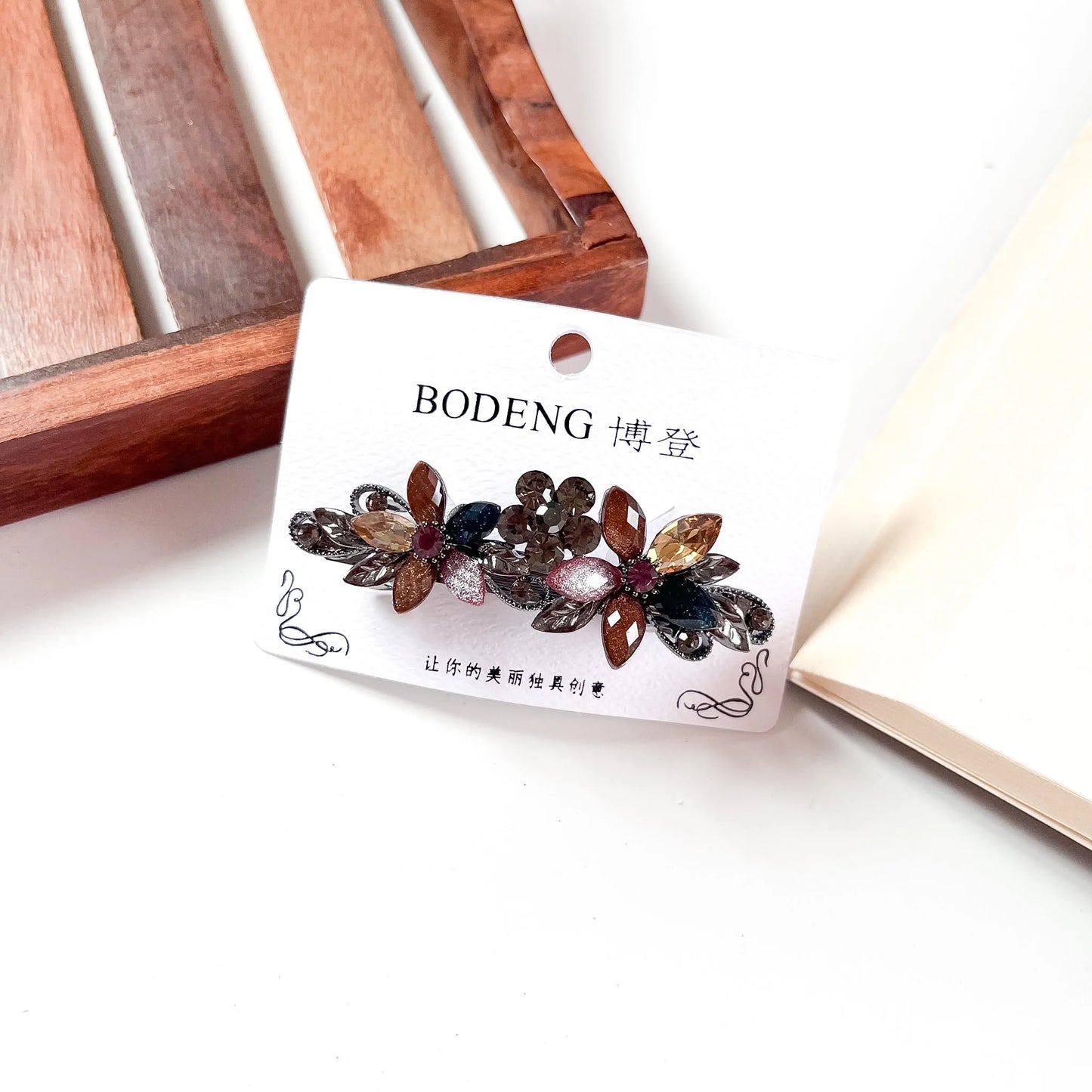 Triple bloom crystal barrette multicolor rhinestone flower clip