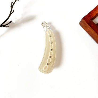 Cream vanilla scalloped gem lock banana clip with rhinestone center and secure locking closure, medium 8cm