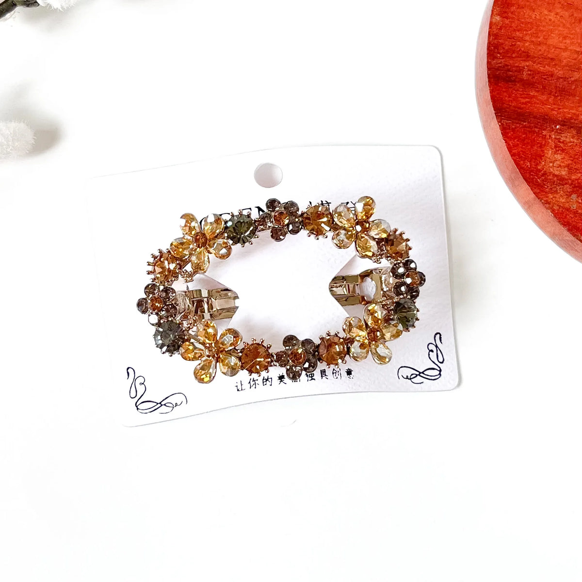 Champagne gold flower hair clip with crystal stones, a fancy floral barrette for buns
